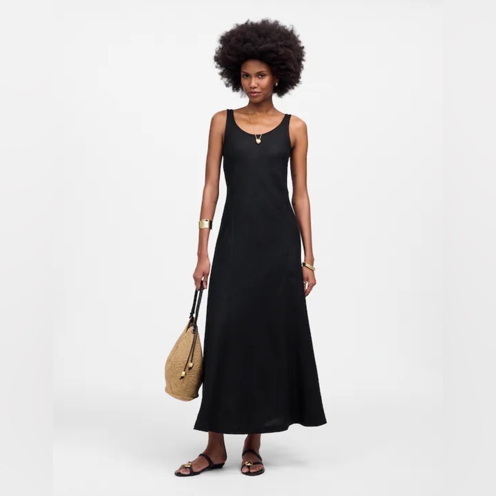 NWOT Madewell Scoopneck Sleeveless Midi Dress  100% Linen Jet Black Size 0